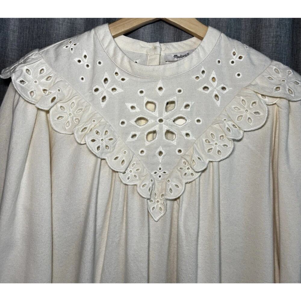 Madewell Embroidered Eyelet Ruffle Flannel Back Button Prairie Top Tunic X-LARGE - Picture 14 of 16